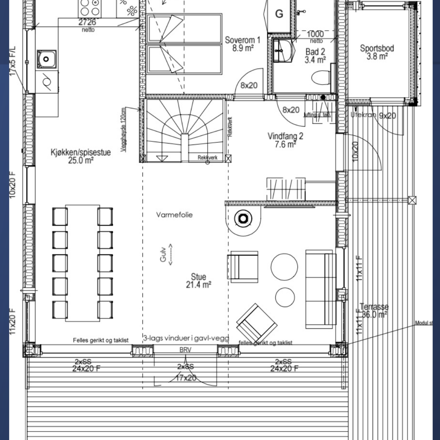 Planritning över entréplan i hytterna i Basecamp