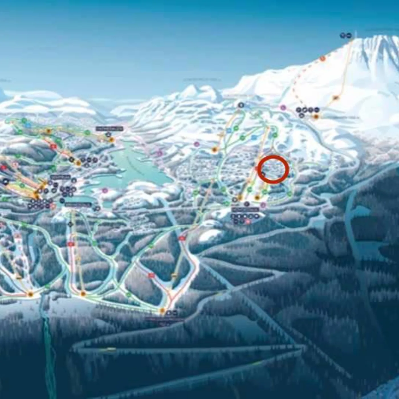 Karta över Gausta med hytterna i Slopestyle inringade